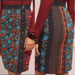 Anthropologie Dolan Patchwork Floral Geometric Boho Button Center Skirt medium
